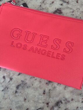Guess Red Embossed Los Angeles Zip Wristlet NWT